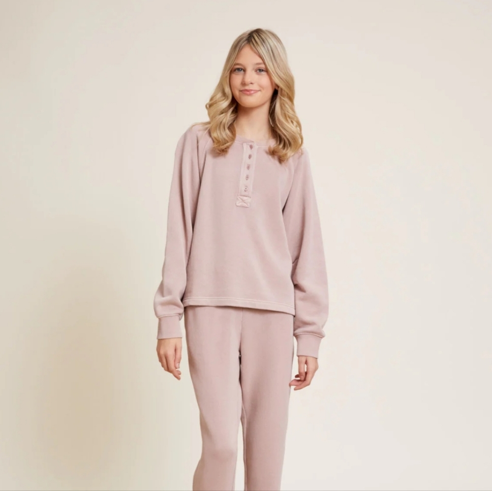 Barefoot Dreams Malibu Collection Youth Brushed Terry Henley Pullover